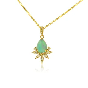 Opal Cabochon & Diamond Burst Halo Pendant