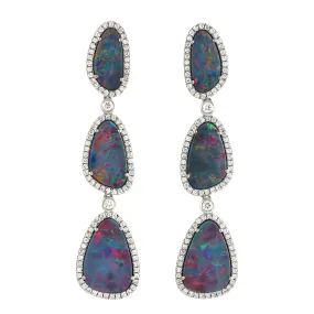 Opal Doublet Beautiful Danglers Earrings Prong Diamond Jewelry in 18k White Gold