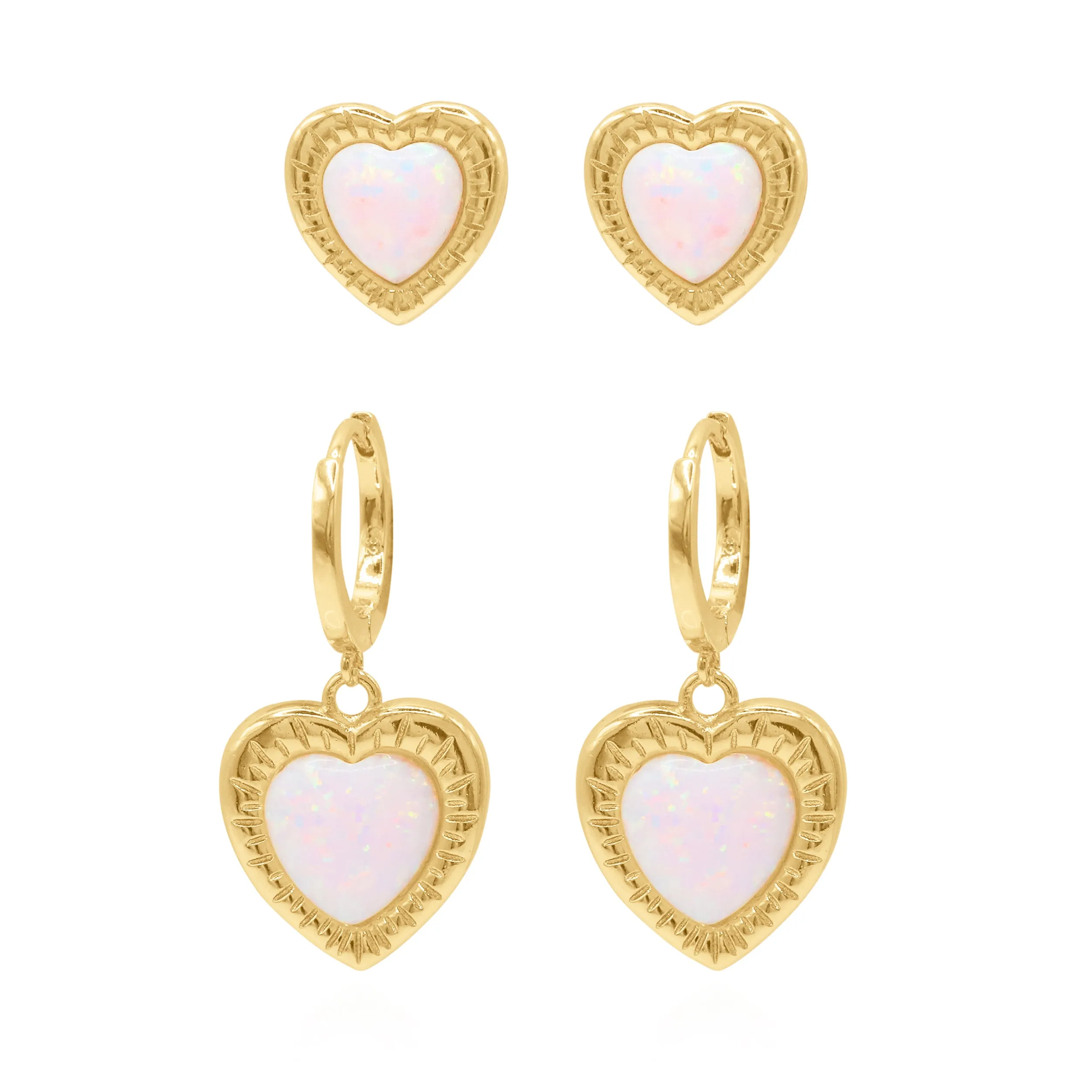 Opal Heart Earring Gift Set | Huggie Hoops & Stud Earrings | 18k Gold Plated