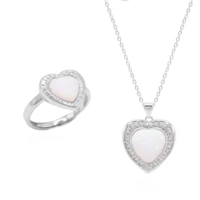 Opal Heart Ring Gift Set | Ring & Necklace | 925 Sterling Silver