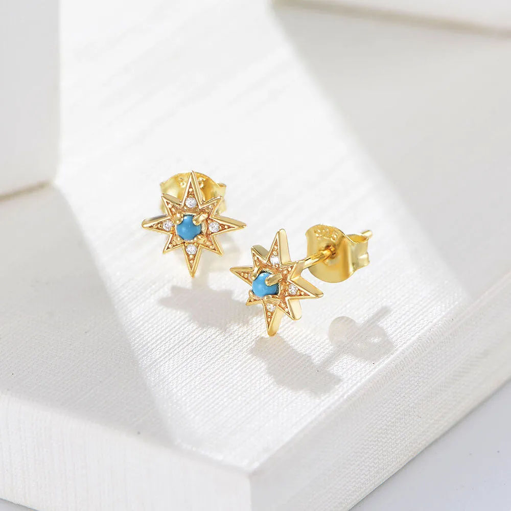 Opal Jewelry Star with Zircon Silver Studs Earrings for Women