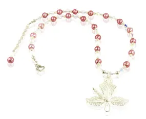 Opal Pink Pearl Hibiscus Beaded Necklace