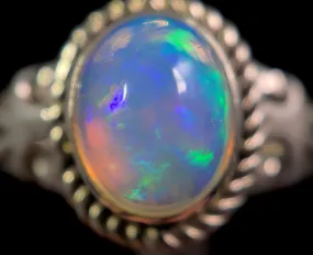 OPAL RING - Sterling Silver, Size 9.5 - Ethiopian Opal Rings for Women, Bridal Jewelry, Welo Opal, 49162