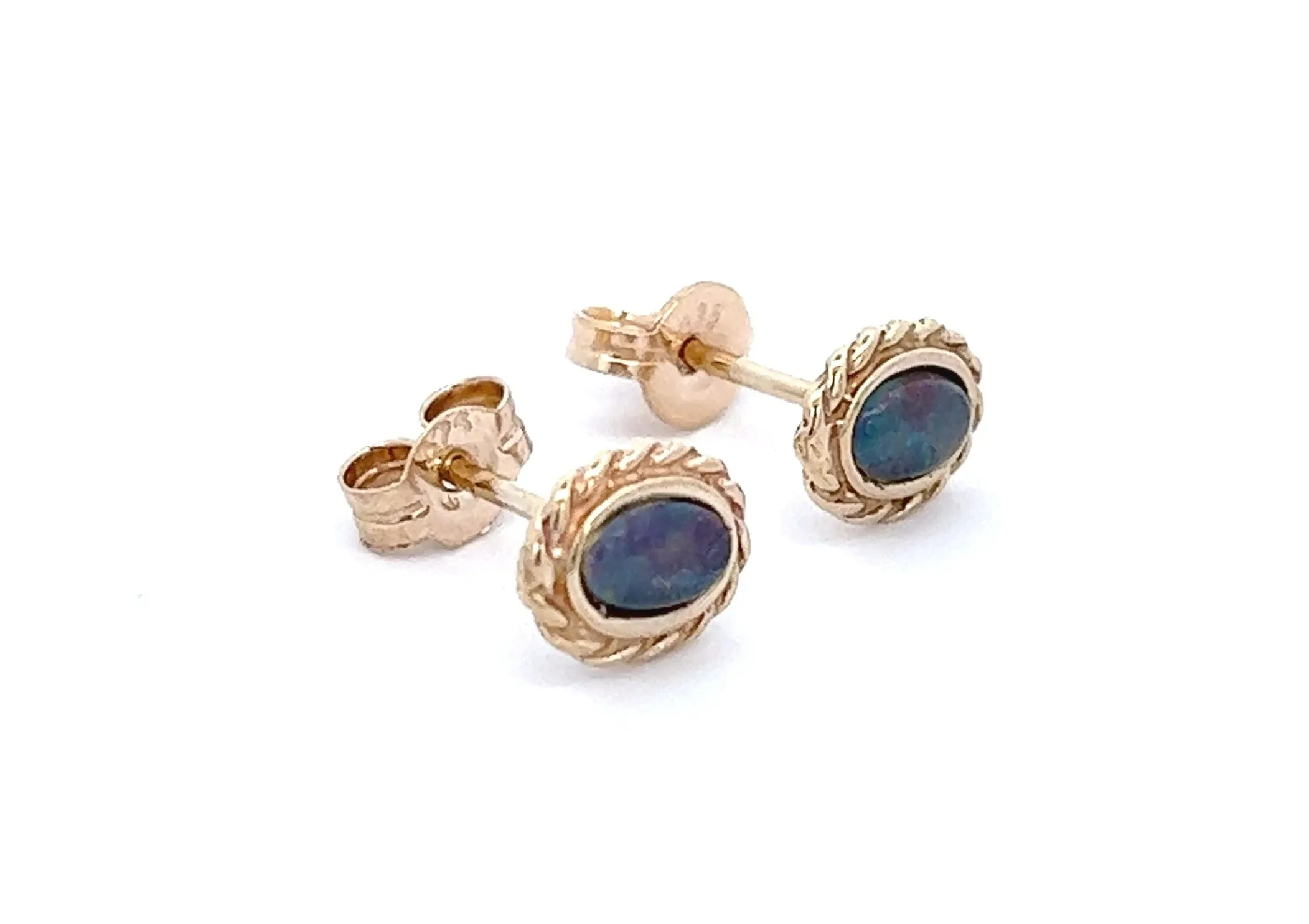 Opal Triplet Yellow Gold Stud Earrings