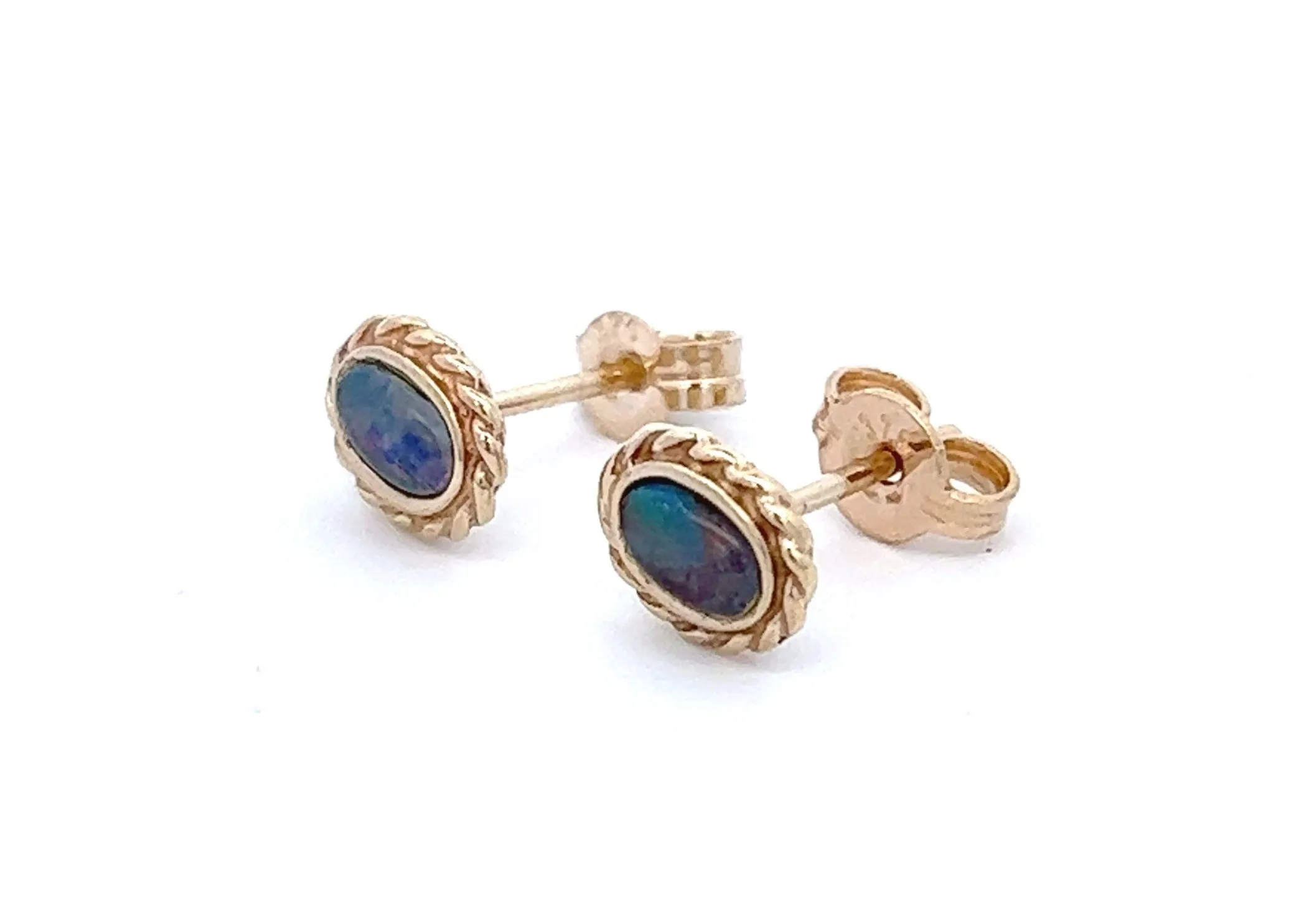 Opal Triplet Yellow Gold Stud Earrings