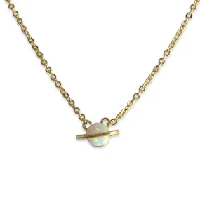 Opaline Saturn Planet White Opal Mini Necklace