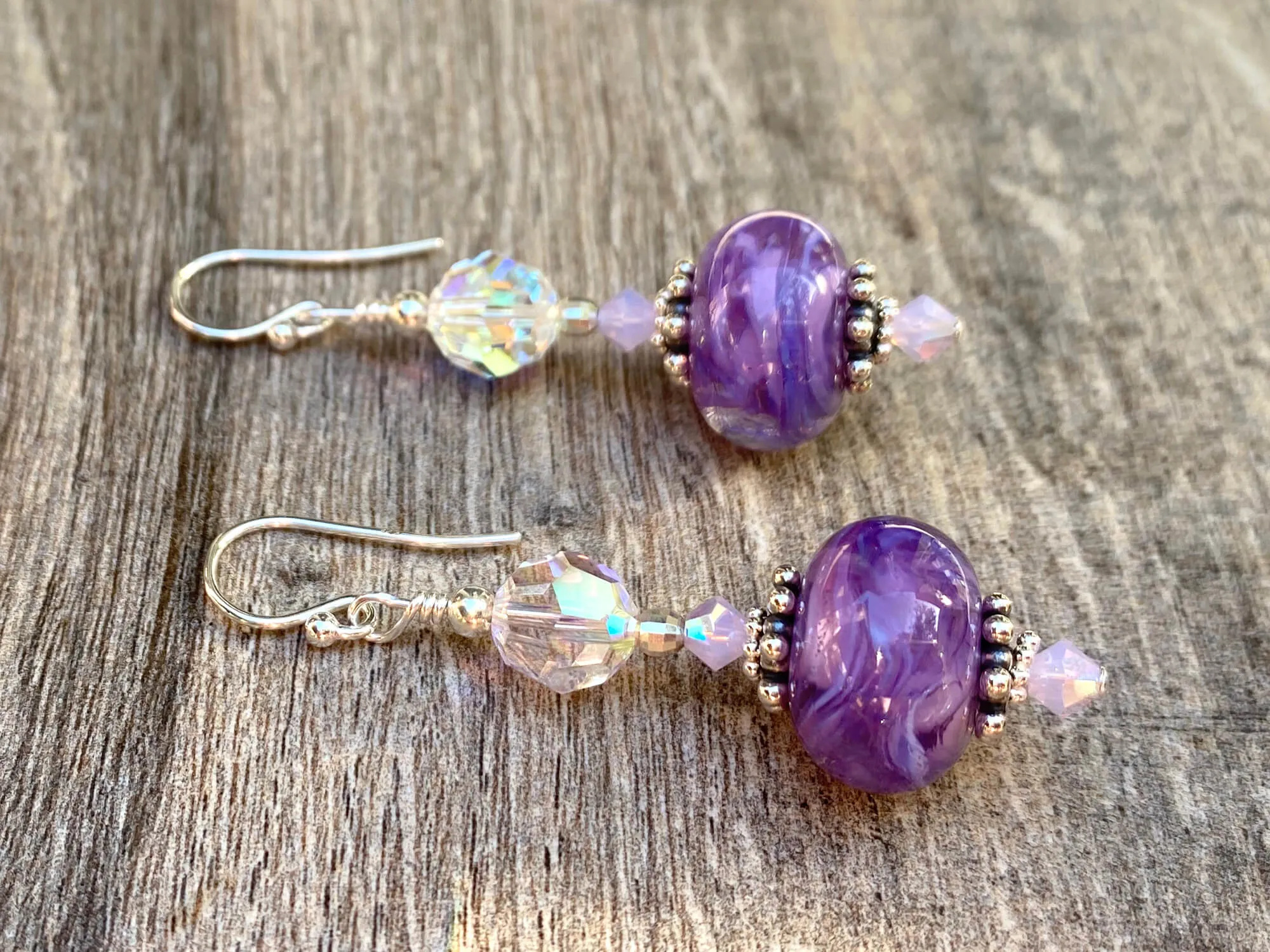 Orchid Purple Swirl Lampwork Earrings