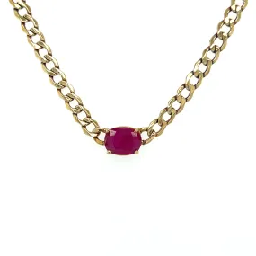 Oval Ruby On Cuban Chain Choker Necklace