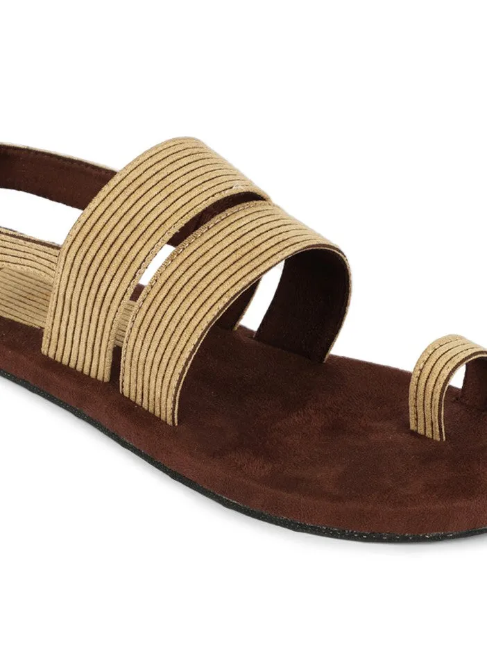 Paaduks Sef Toe-Ring Corduroy Sandals for Men (Light Brown)