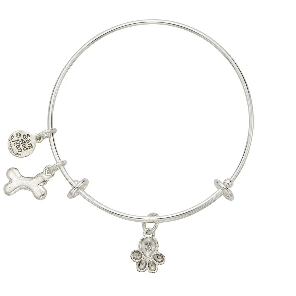 Paw Bone Charm Bangle Bracelet