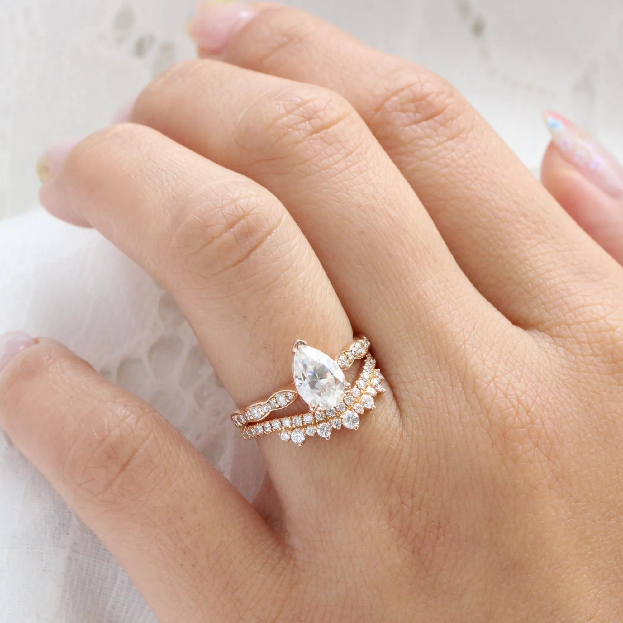 Pear Moissanite Engagement Ring in Grace Solitaire Diamond Ring