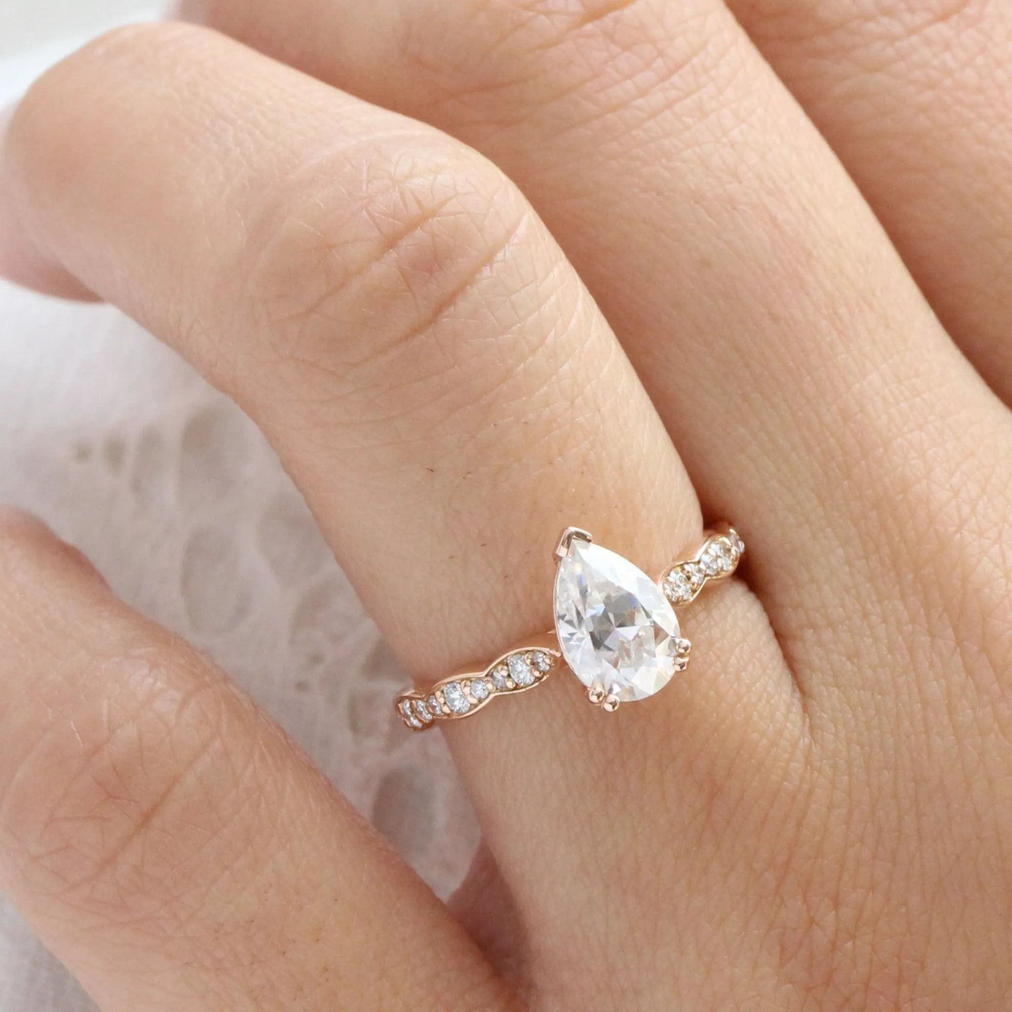 Pear Moissanite Engagement Ring in Grace Solitaire Diamond Ring