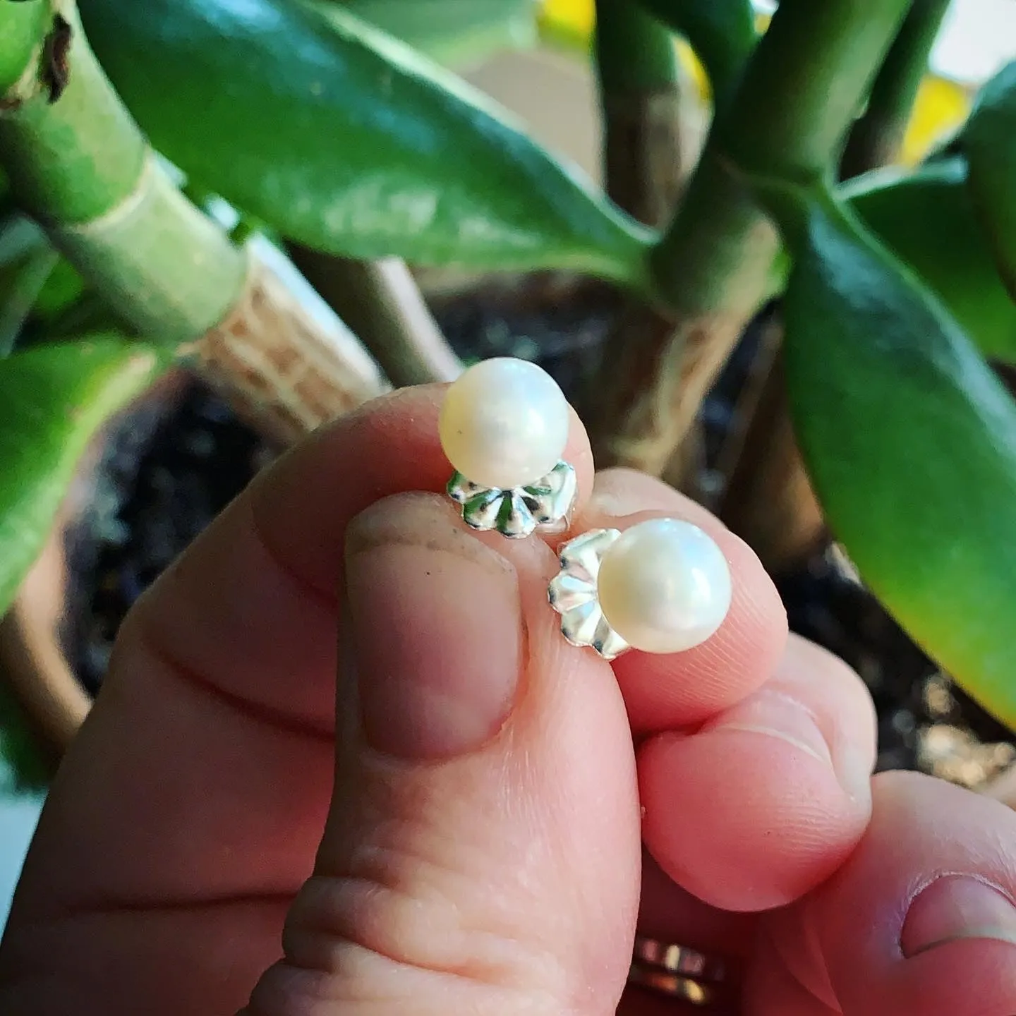 Pearl and Sterling Silver Post Earrings