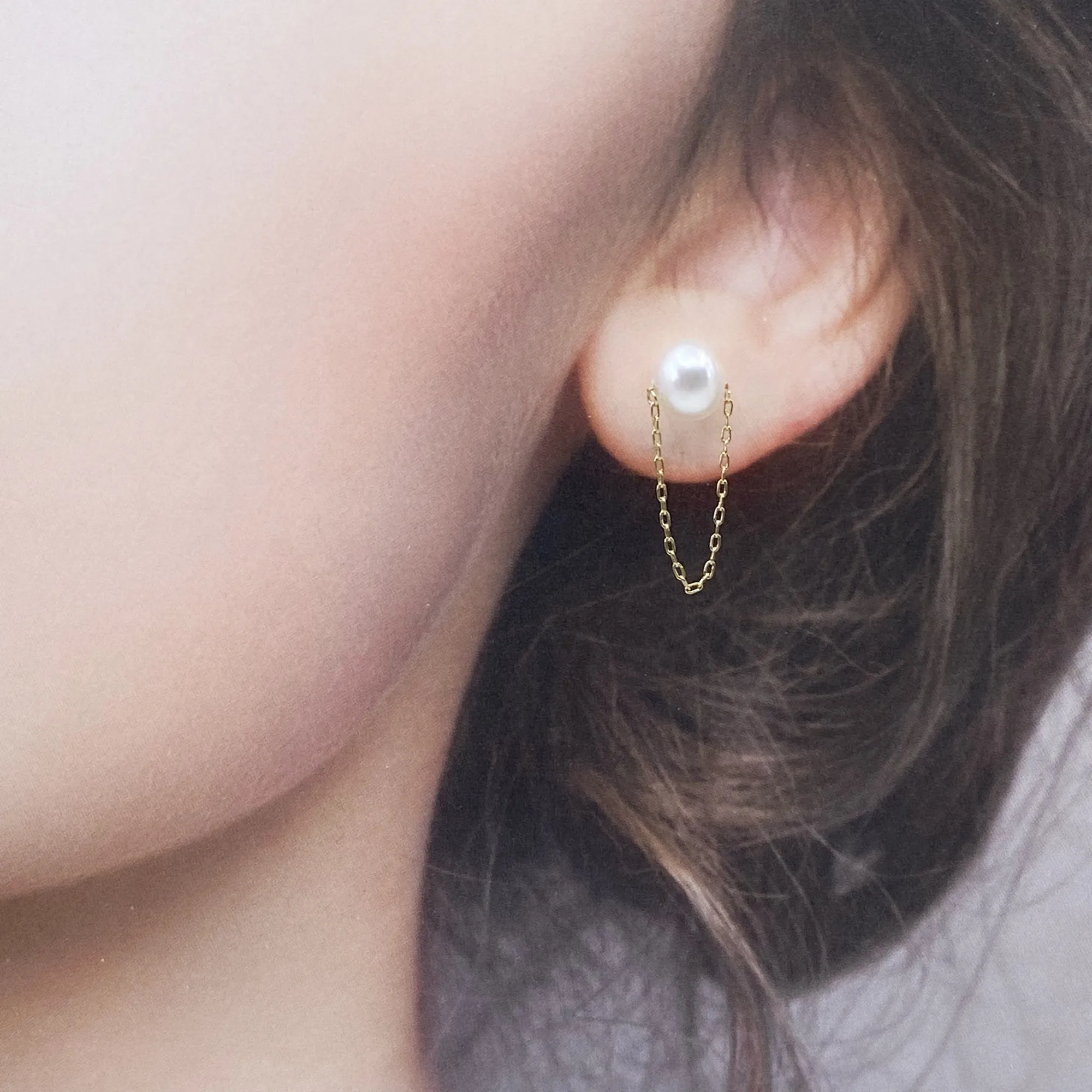 Pearl Dangle Chain Stud Earrings