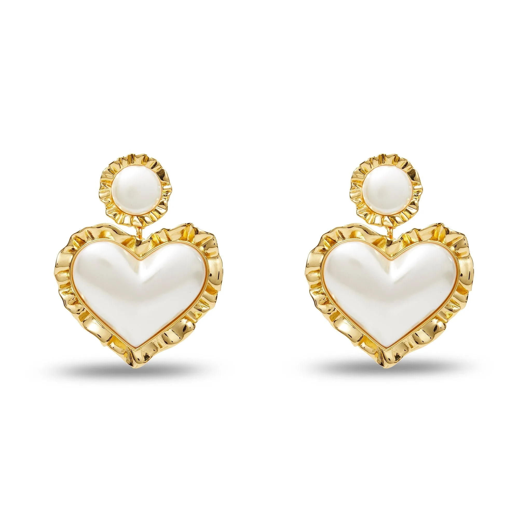 PEARL HEART RUFFLE DROP EARRINGS