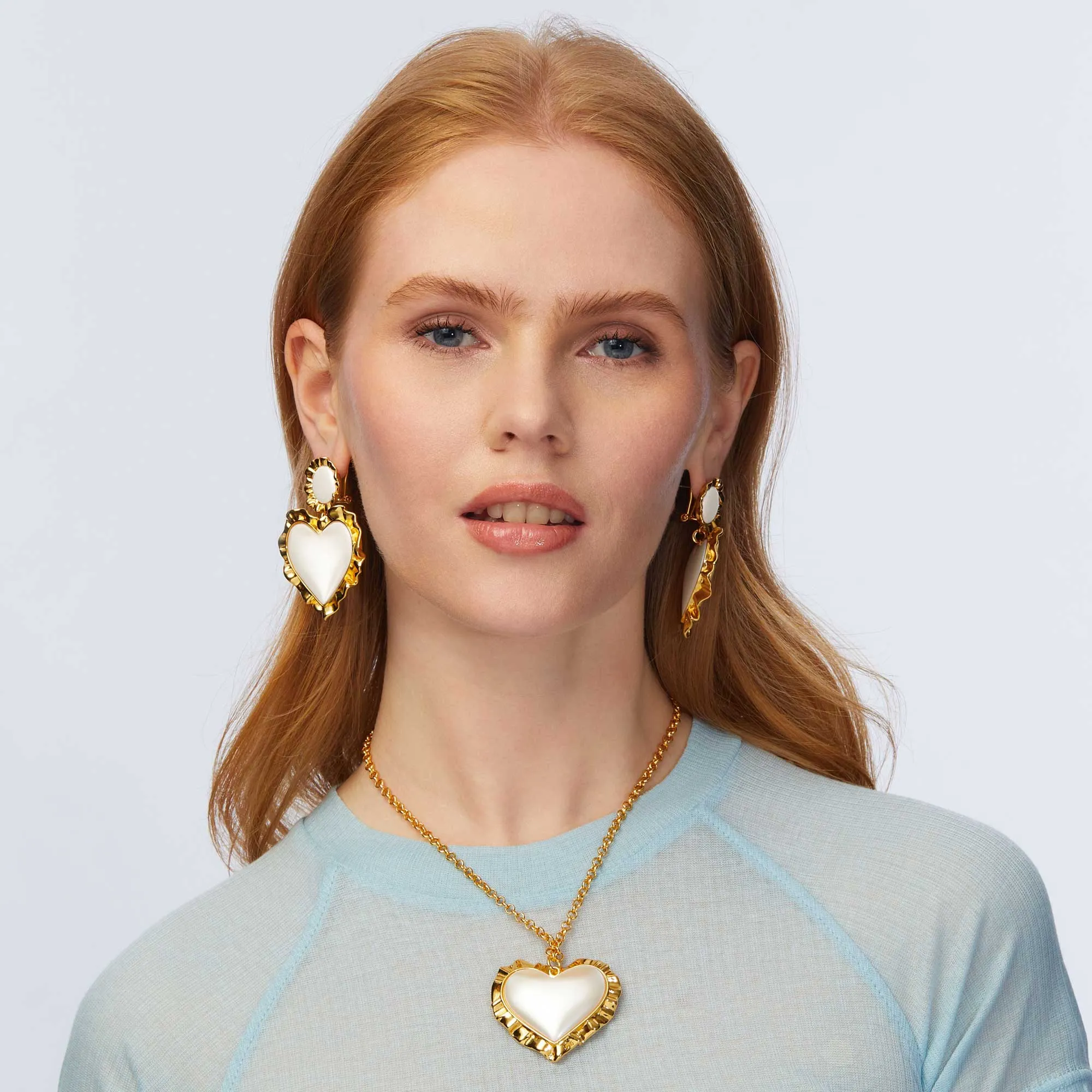 PEARL HEART RUFFLE DROP EARRINGS