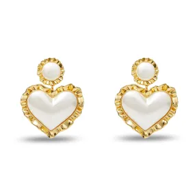 PEARL HEART RUFFLE DROP EARRINGS