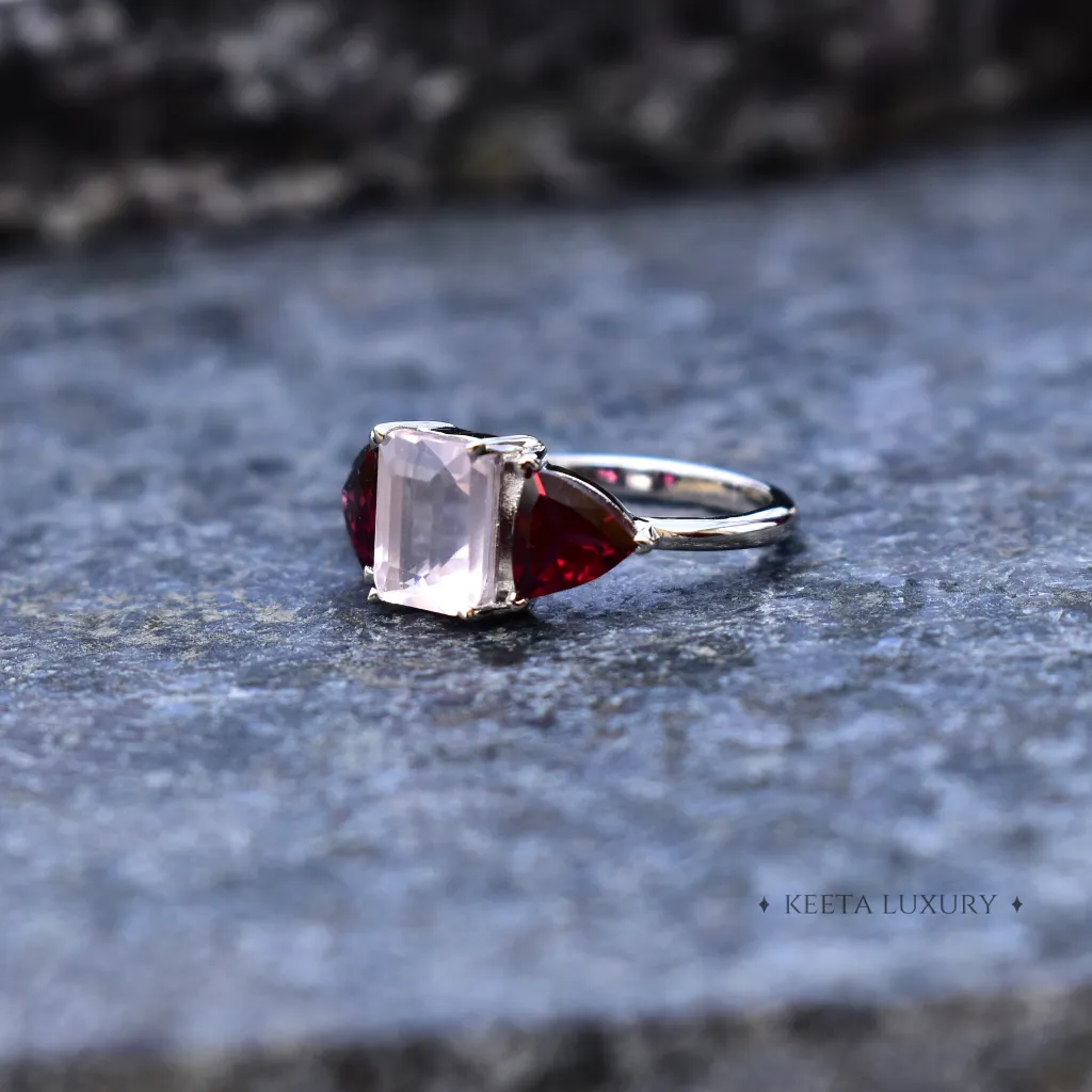 Pink Dream - Rose Quartz and Garnet Ring