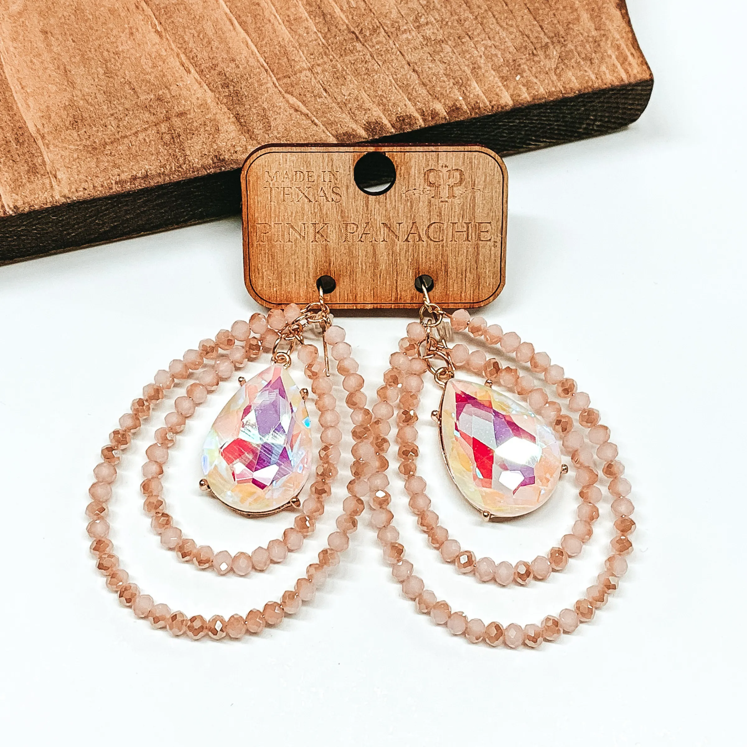 Pink Panache | Blush Crystal Layered Beaded Teardrop Earrings with White Opal AB Teardrop Crystal