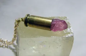 Pink Ruby Gemstone Natural Crystal Bullet Jewelry Pendant Necklace