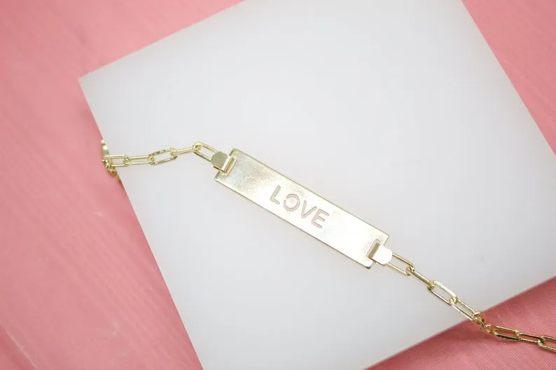 Plate Charm Paperclip Link Bracelet (I300)