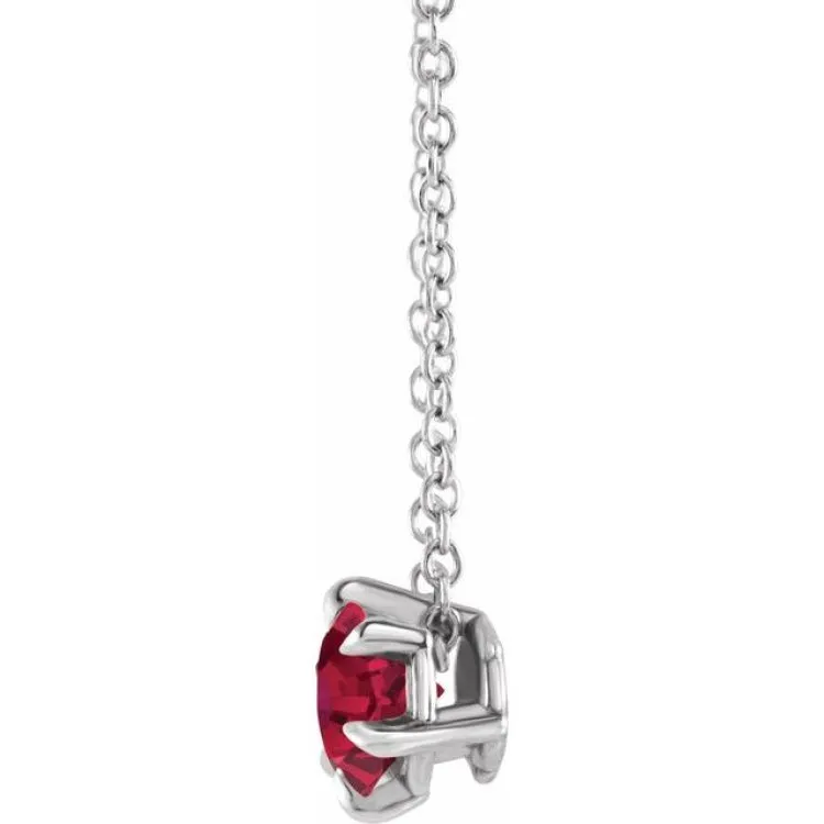 Platinum 4 mm Lab-Grown Ruby Solitaire 16-18" Necklace