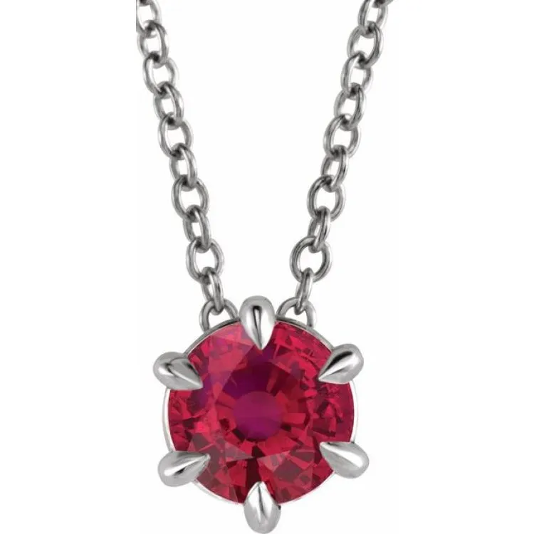 Platinum 4 mm Lab-Grown Ruby Solitaire 16-18" Necklace