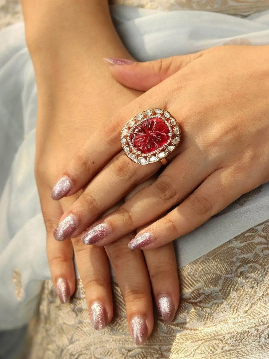 Pooja Hegde In Kundan Ruby Ring Red