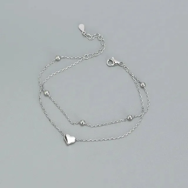 Pre Order:  925 Sterling Silver Double Layer Heart Bracelet