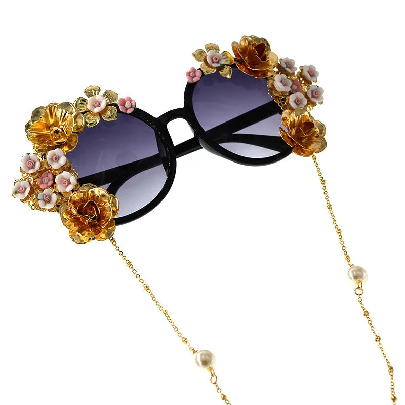 Pre Order:  Retro Hollow Carved Round Frame Flower Sunglasses