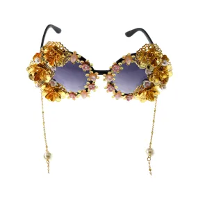 Pre Order:  Retro Hollow Carved Round Frame Flower Sunglasses