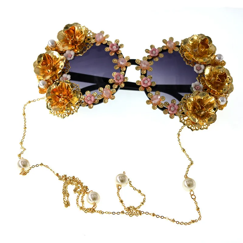 Pre Order:  Retro Hollow Carved Round Frame Flower Sunglasses