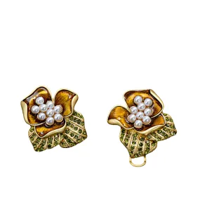 Pre Order:  Vintage Flower Diamond Pearl Inlaid Earrings