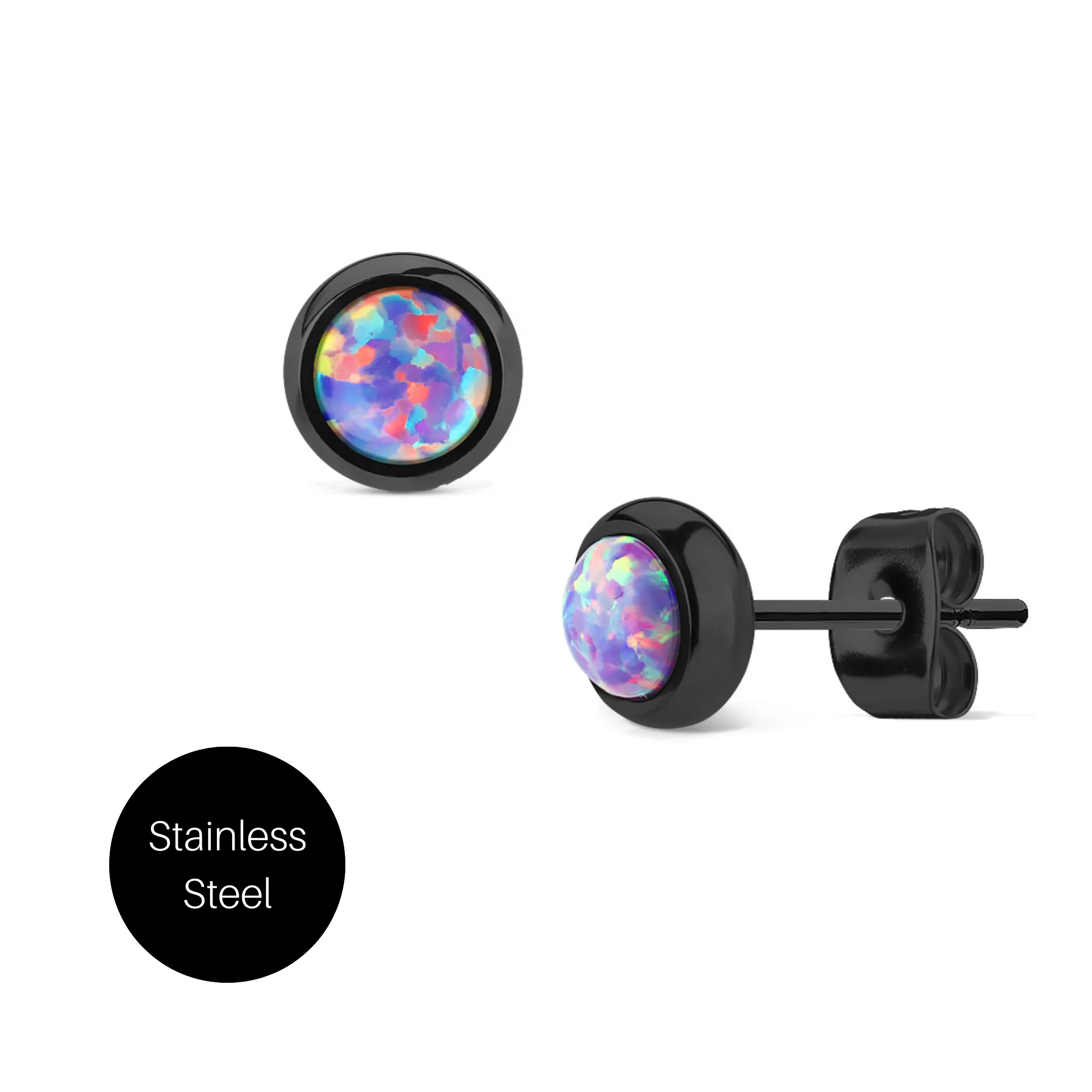 Purple Opal Stud Earrings in Stainless Steel