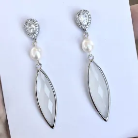 "Lake" - Natural Pearls and White Opal Bridal Earrings