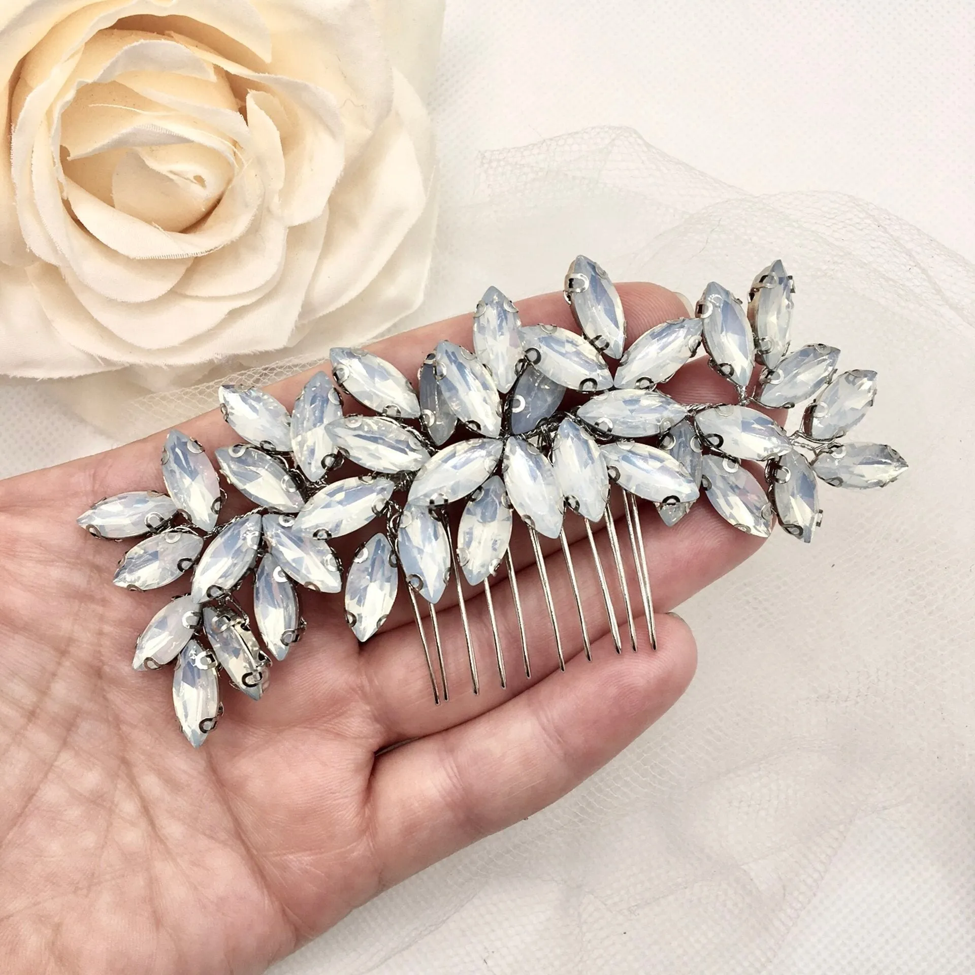 "Marielle" - Opal Bridal Hair Comb and Earrings Set