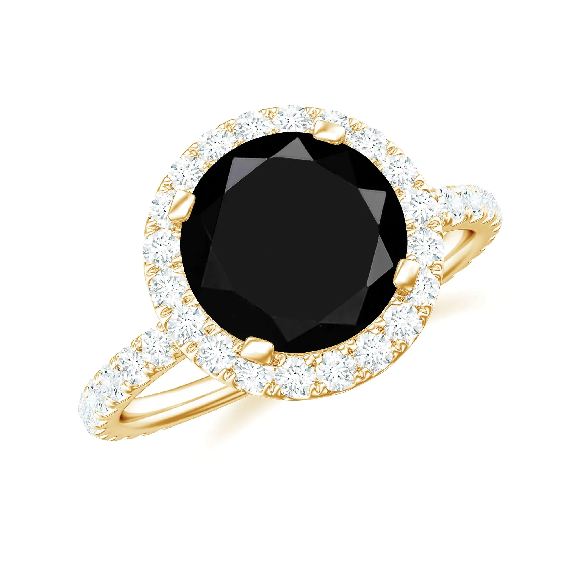 Real Black Spinel Classic Halo Engagement Ring with Diamond