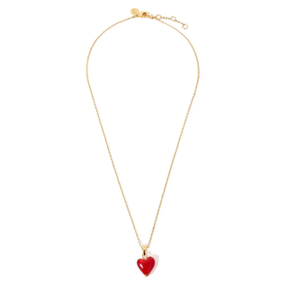 Real Gold Plated Z Murano Red Glass Heart Pendant Necklace