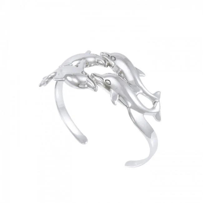 Real Silver Dolphins Sterling Silver Cuff Bracelet