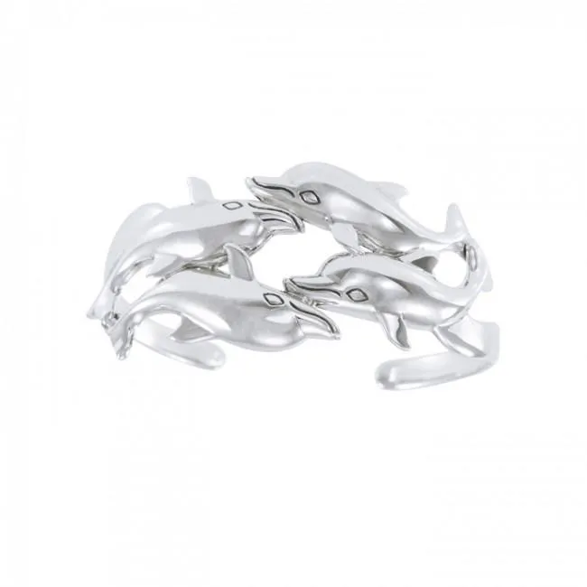 Real Silver Dolphins Sterling Silver Cuff Bracelet