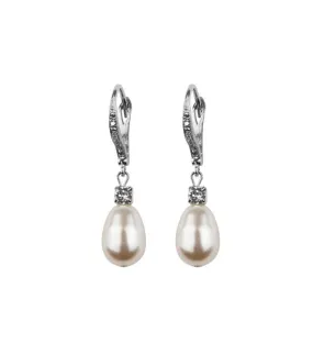 Rhinestone And Pearl Leverback Earrings