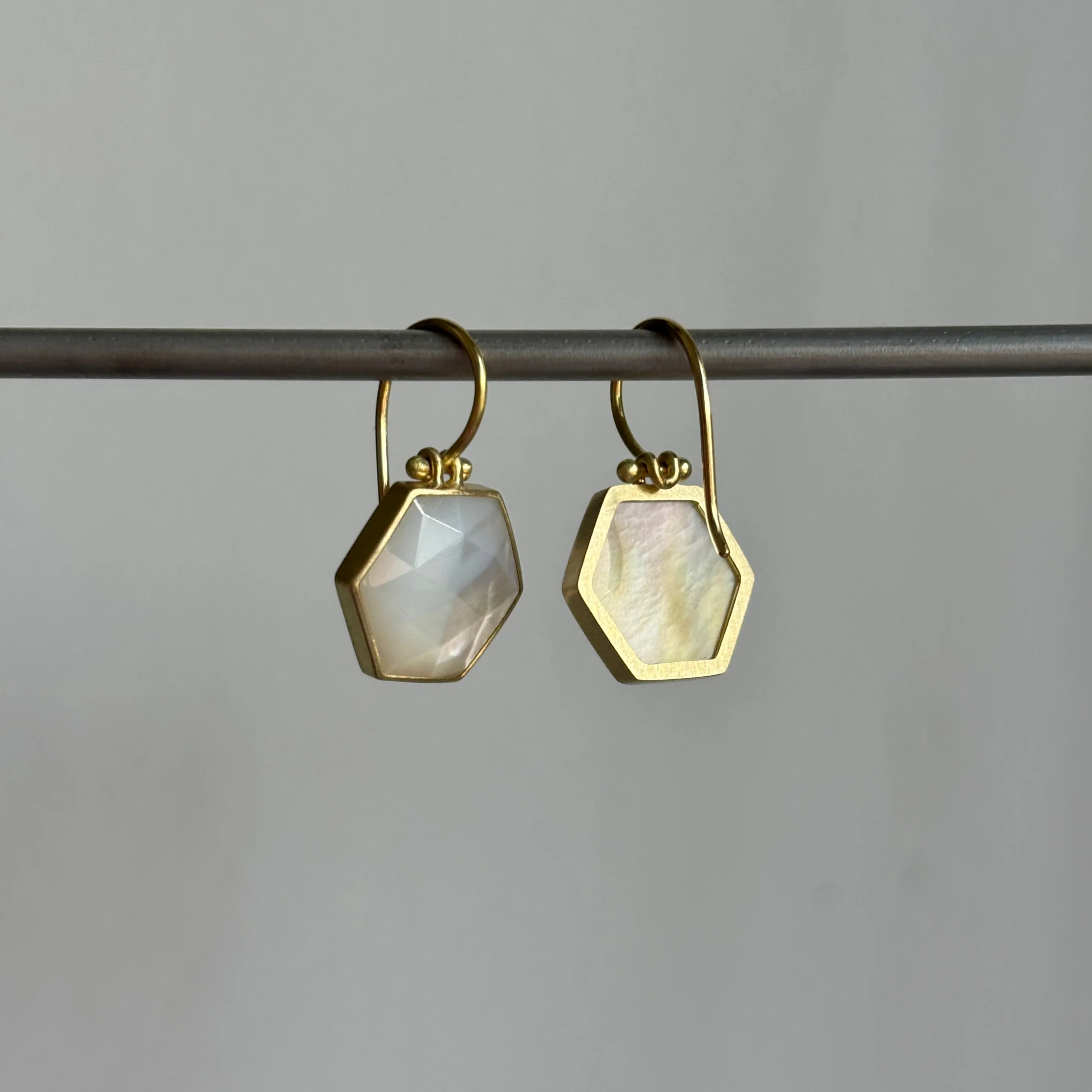 Rose Cut Hexagon Mother of Pearl Earrings