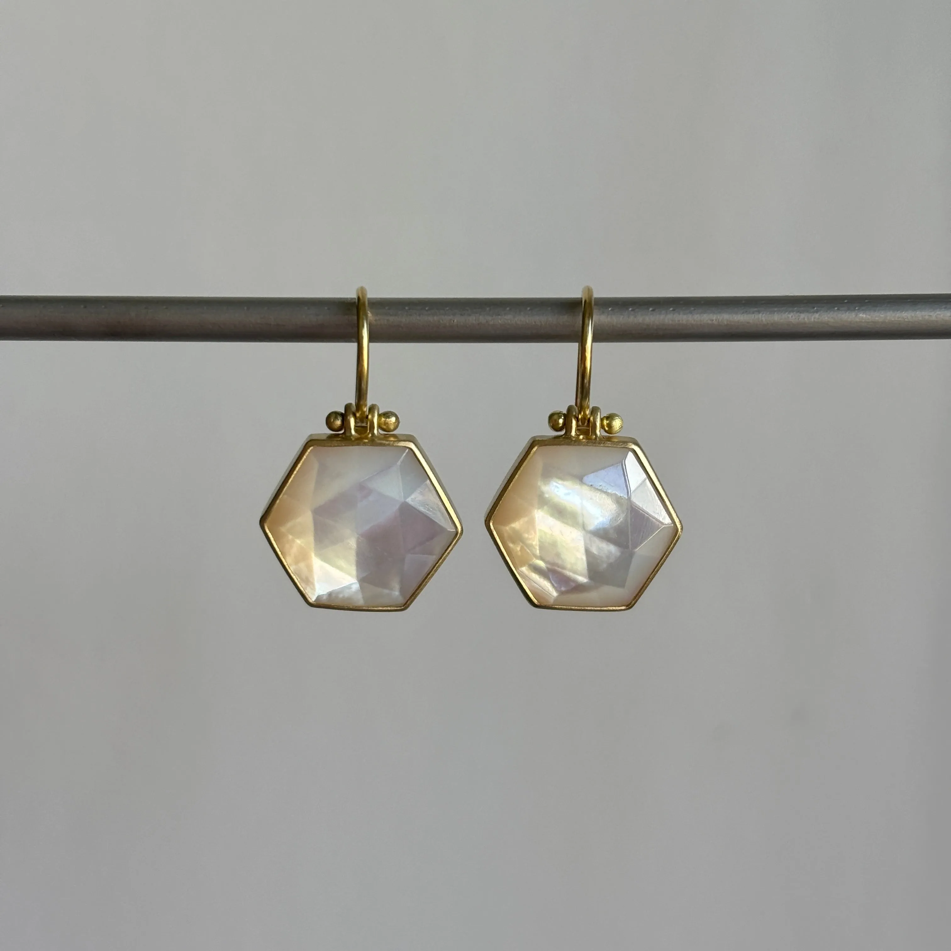 Rose Cut Hexagon Mother of Pearl Earrings