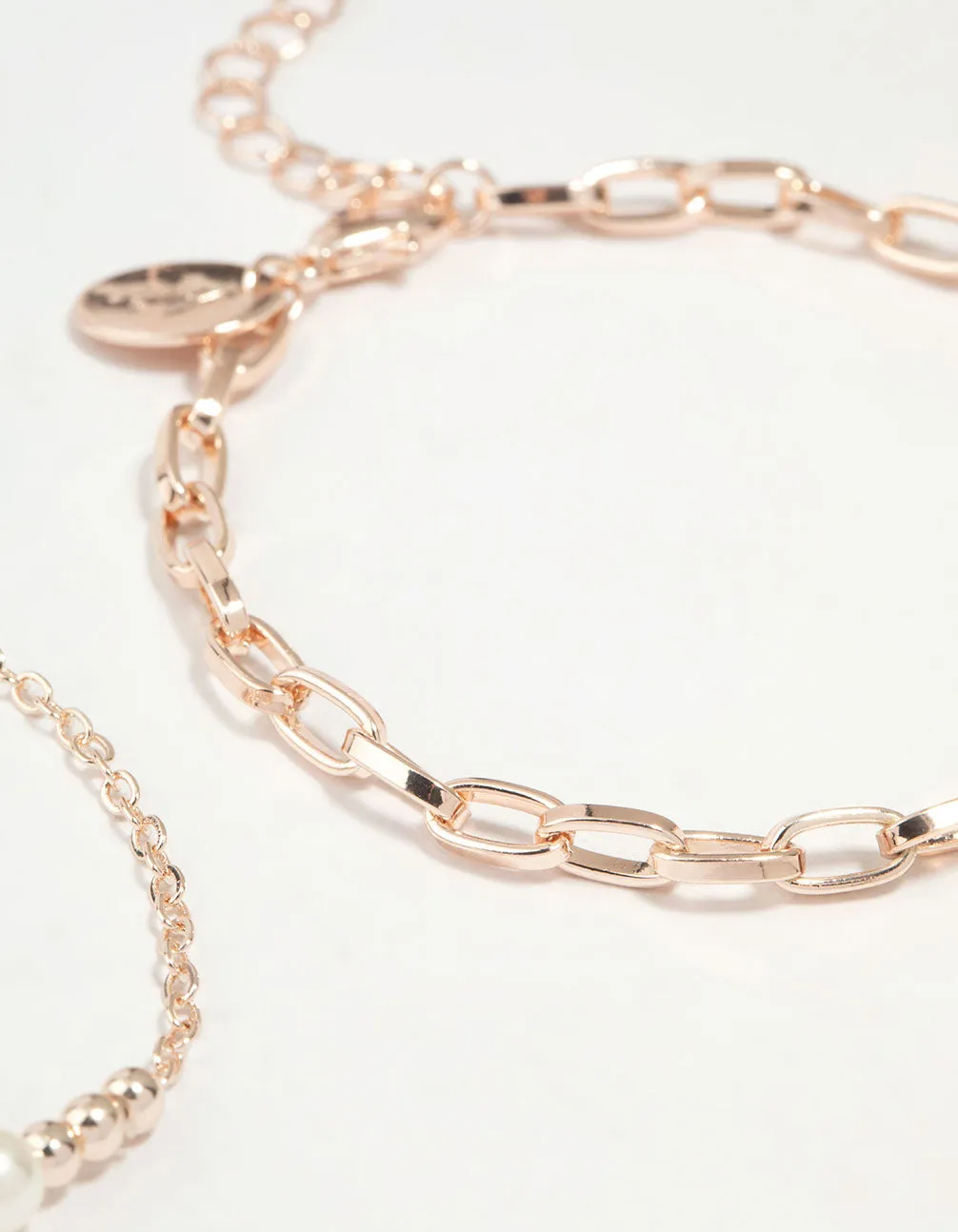 Rose Gold Chain Link & Pearl 2-Pack Bracelet