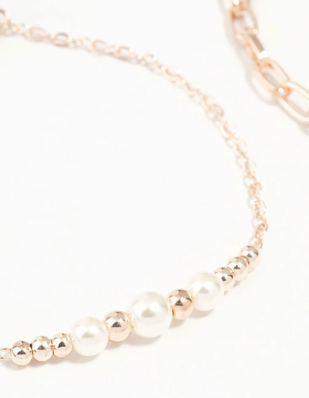 Rose Gold Chain Link & Pearl 2-Pack Bracelet