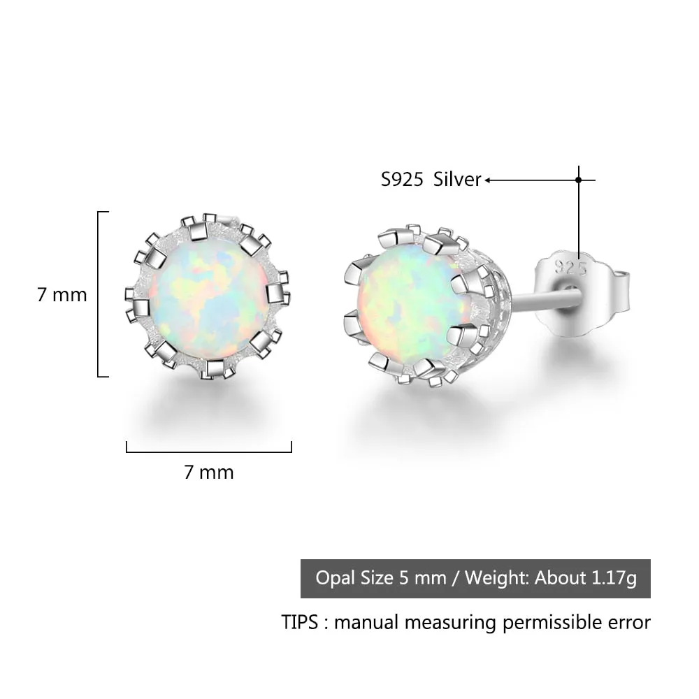 Round Blue Pink White Fire Opal Earrings 925 Sterling Silver Stud