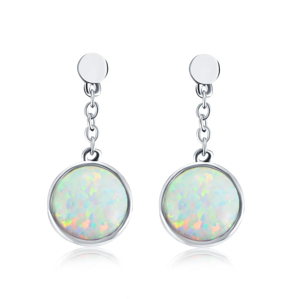 Round Cut Opal Jewelry Pendant Silver Drop Earrings for Women