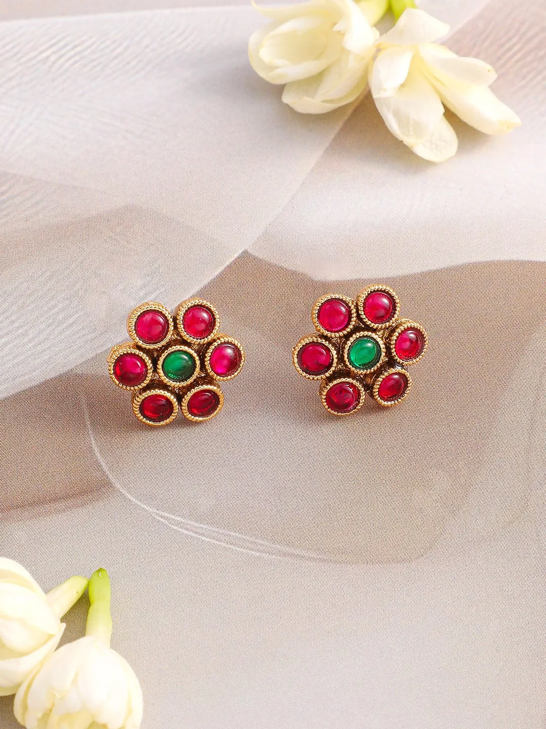 Rubans 22K Gold-Plated Ruby & Emerald Stone Studded Jewellery Set