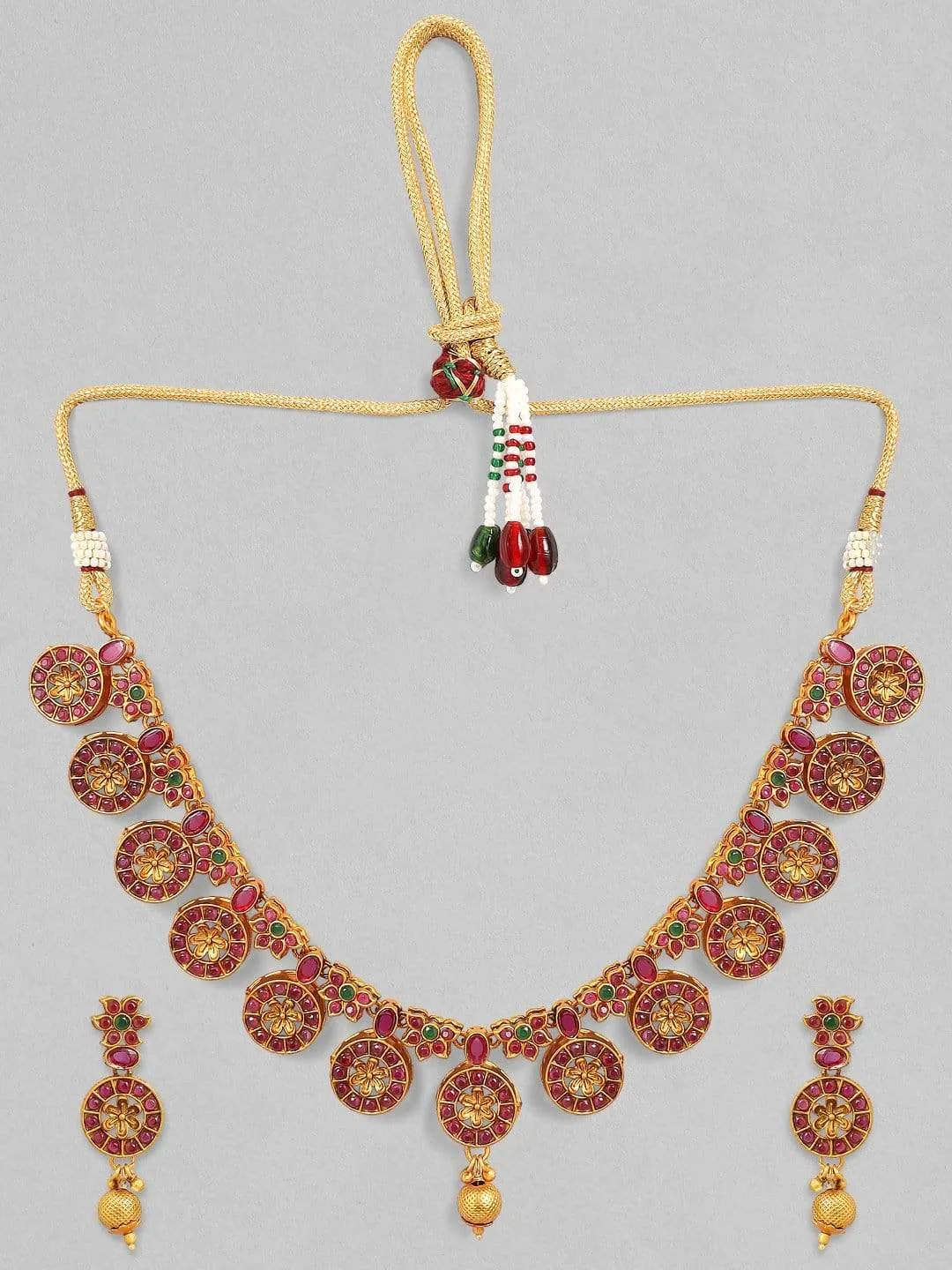 Rubans 24K Gold Plated Handcrafted Ruby Studded Necklace Set