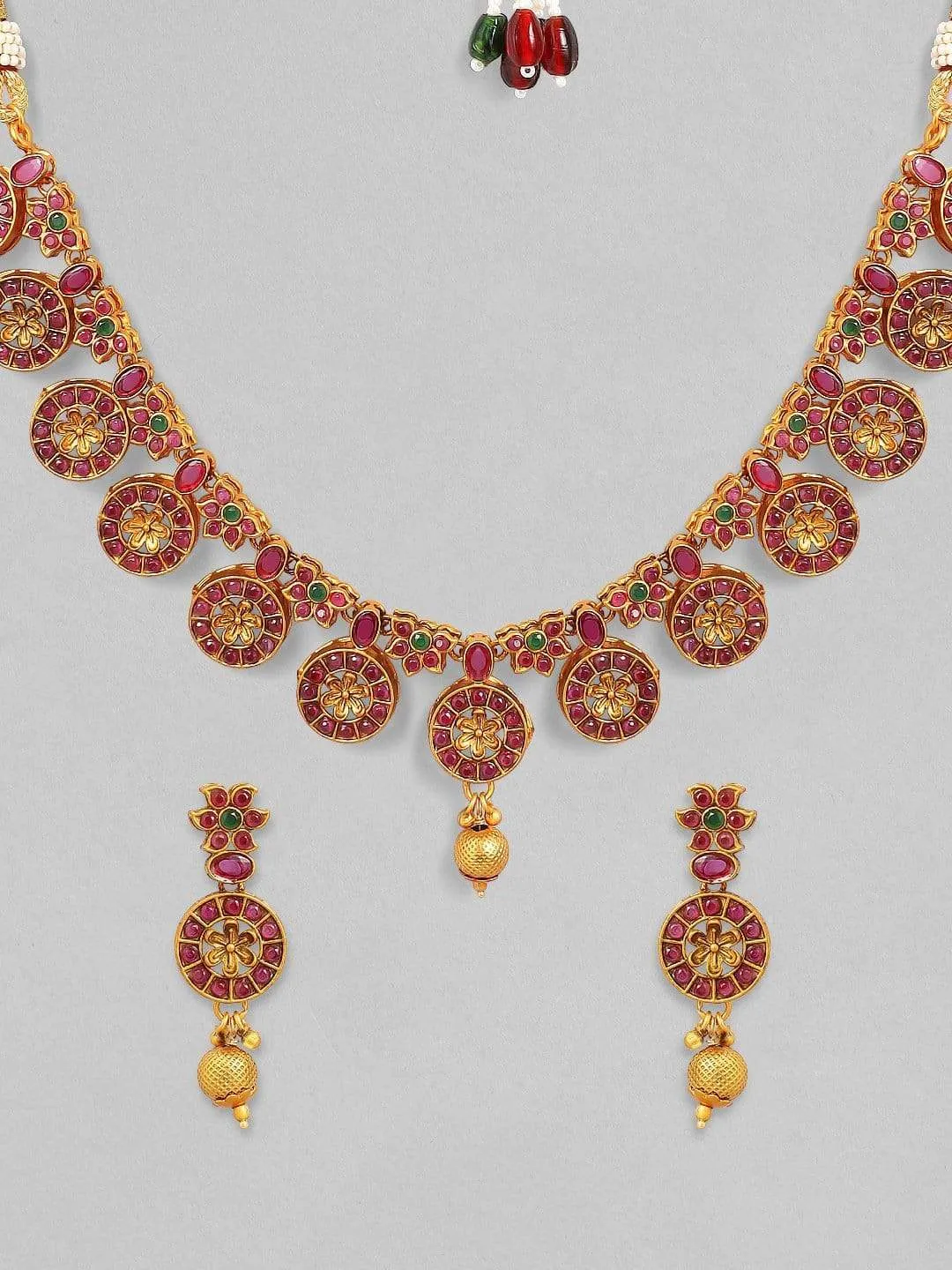 Rubans 24K Gold Plated Handcrafted Ruby Studded Necklace Set